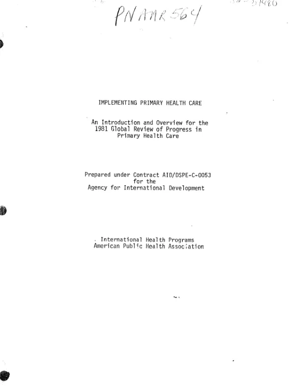 Implementing primary health care : an introduction and overview for the 1981 global review of progress in primary health care