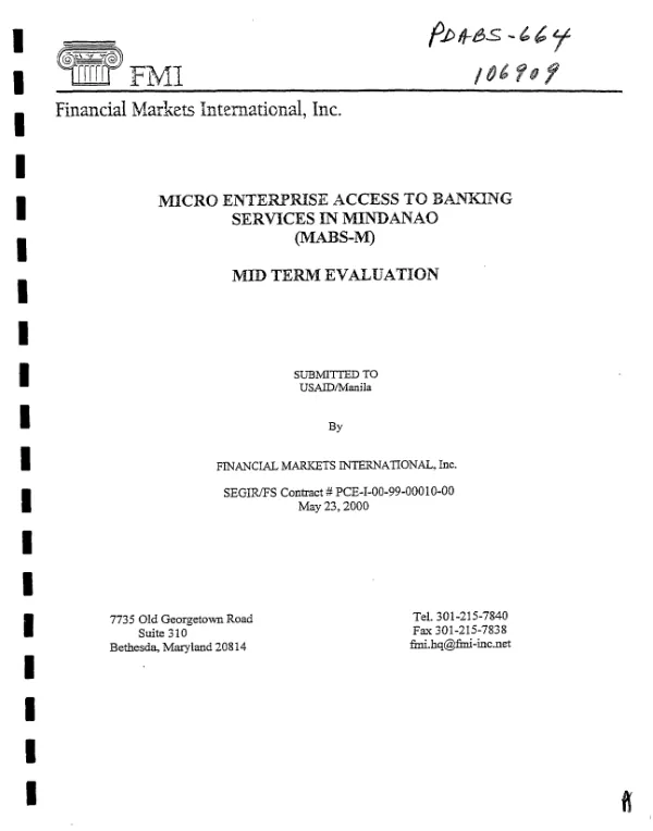 Micro enterprise access to banking services in Mindanao (MABS-M) : mid term evaluation