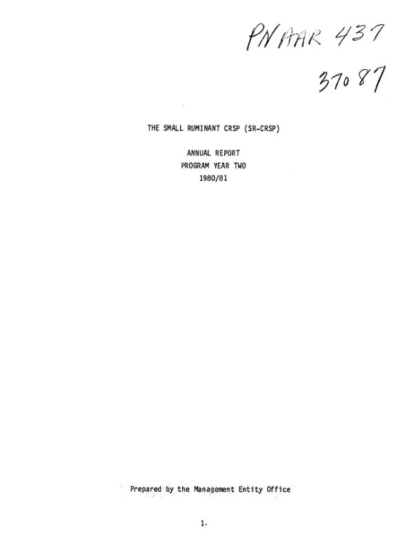 Small ruminant CRSP (SR-CRSP) : annual report, program year two, 1980-1981