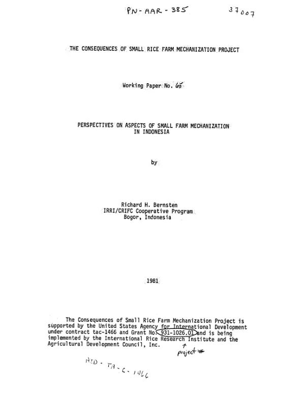 Perspectives on aspects of small farm mechanization in Indonesia
