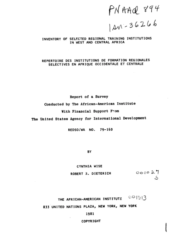 Inventory of selected regional training institutions in West and Central Africa = Repertoire des institutions de formation regionales selectives en Afrique Occidentale et Centrale