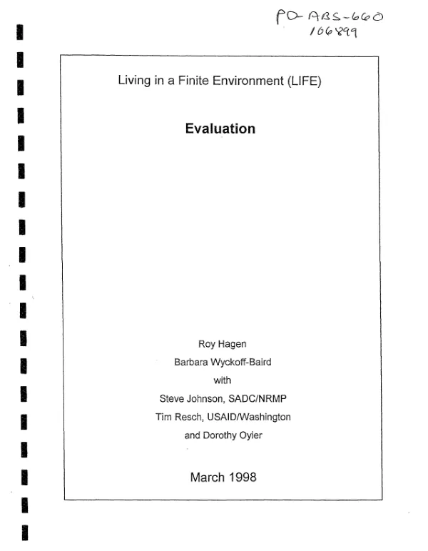 Living a finite environment (LIFE) : evaluation