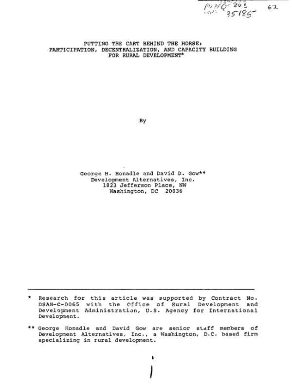 Putting the cart behind the horse : participation, decentralization, and capacity building for rural development