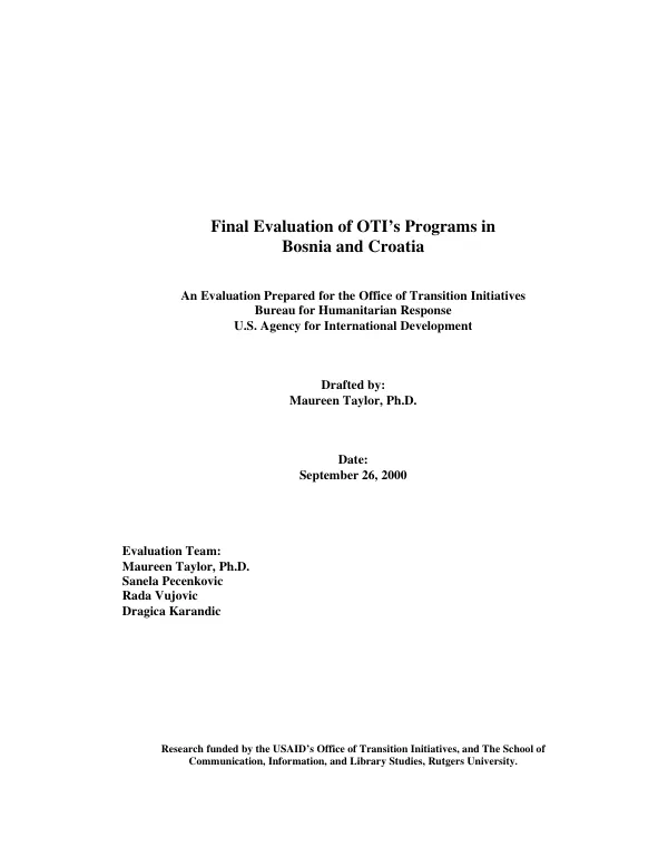 Final evaluation of OTI's programs in Bosnia and Croatia
