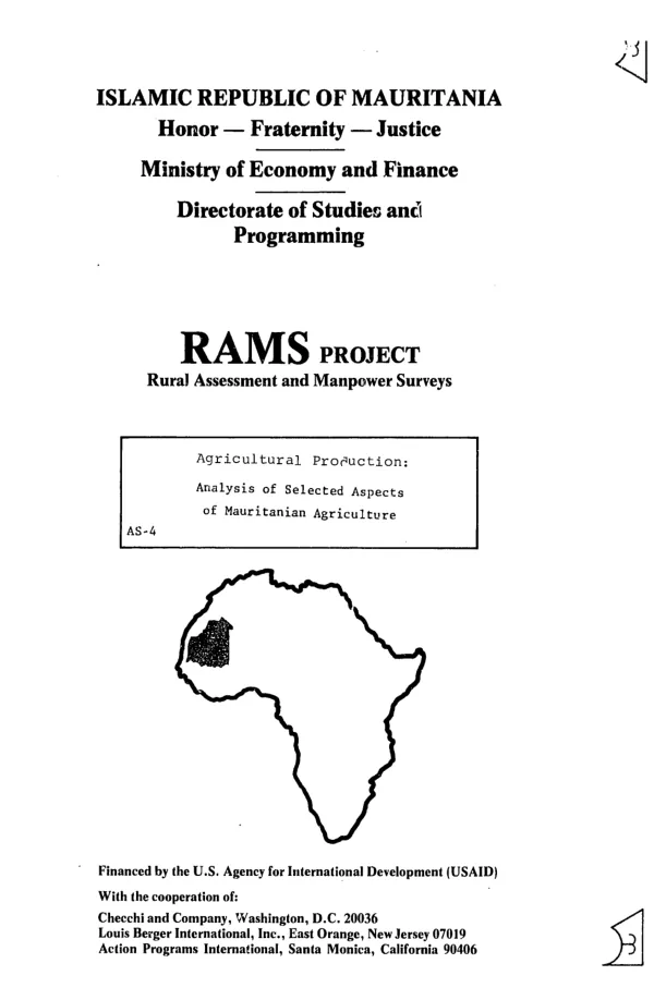 Agricultural production : analysis of selected aspects of Mauritanian agriculture