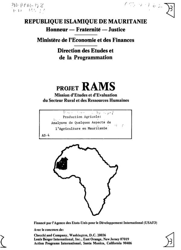 Production agricole : analyses de quelques aspects de l"agriculture en Mauritanie