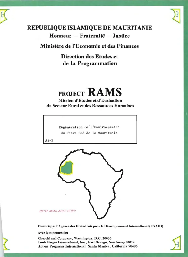 Regeneration de l"environnement du tiers sud de la Mauritanie