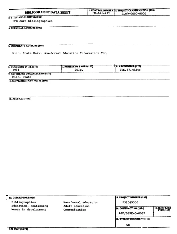 NFE CORE BIBLIOGRAPHIES