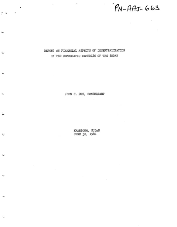 REPORT ON FINANCIAL ASPECTS OF DECENTRALIZATION IN THE DEMOCRATIC REPUBLIC OF THE SUDAN
