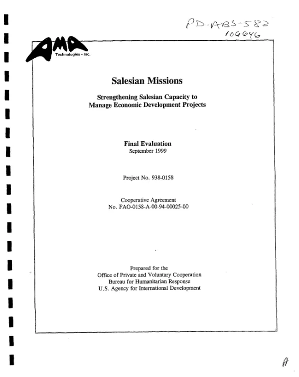 Salesian Missions : strengthening Salesian capacity to manage economic development projects -- final evaluation