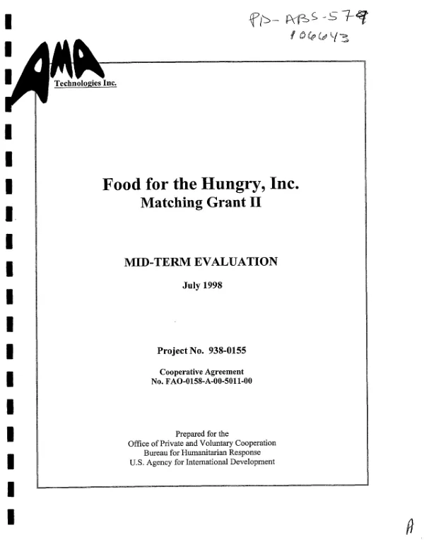 Food for the Hungry, Inc. matching grant II : mid-term evaluation