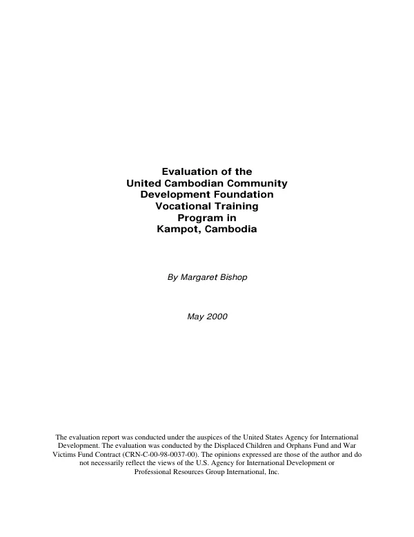 Evaluation of the United Cambodian Community Development Foundation [UCCDF] vocational training program in Kampot, Cambodia