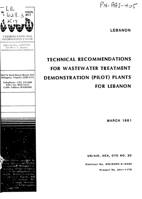 TECHNICAL RECOMMENDATIONS FOR WASTEWATER TREATMENT DEMONSTRATION (PILOT) PLANTS FOR LEBANON