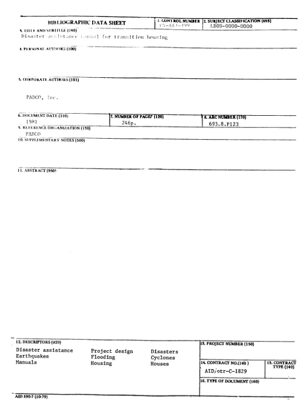 DISASTER ASSISTANCE MANUAL FOR TRANSITION HOUSING