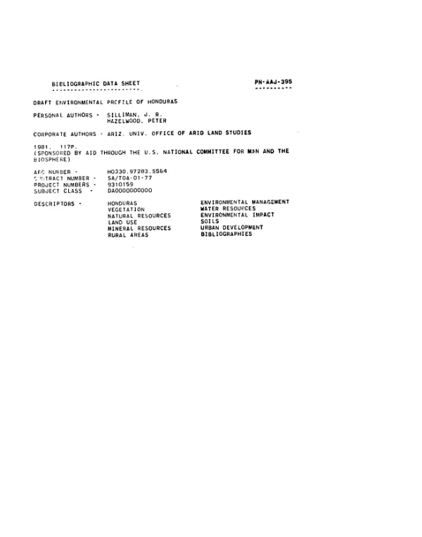 Draft environmental profile of Honduras