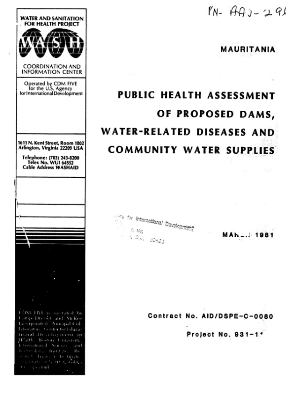 PUBLIC HEALTH ASSESSMENT OF PROPOSED DAMS : WATER RELATED DISEASES AND COMMUNITY WATER SUPPLIES (RURAL LAND RECLAMATION PROJECT)
