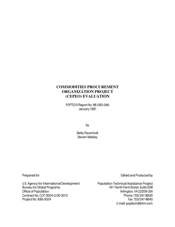 Commodities procurement organization project (CEPEO) evaluation