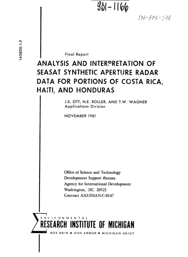 Analysis and interpretation of SEASAT synthetic aperture radar data for portions of Costa Rica, Haiti, and Honduras
