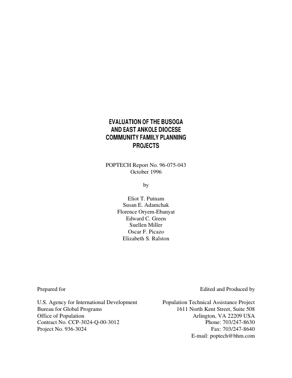 Evaluation of the Busoga and East Ankole diocese community family planning projects [Uganda]