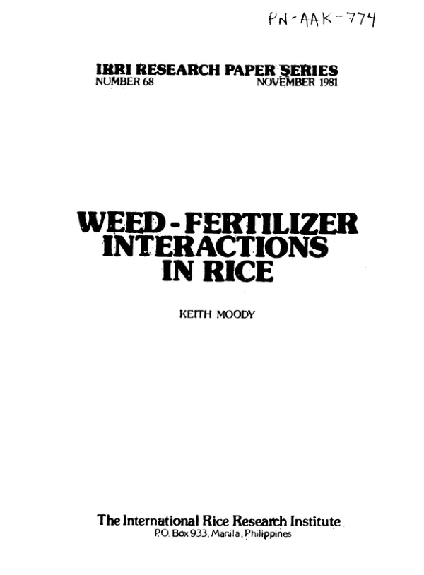 Weed - fertilizer interactions in rice