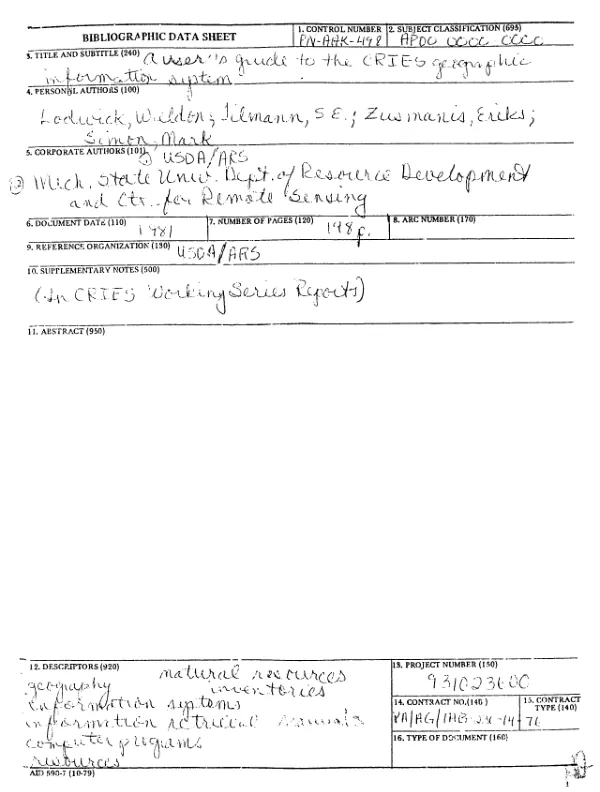 User"s guide to the CRIES geographic information system