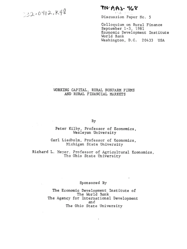 Working capital, rural nonfarm firms and rural financial markets