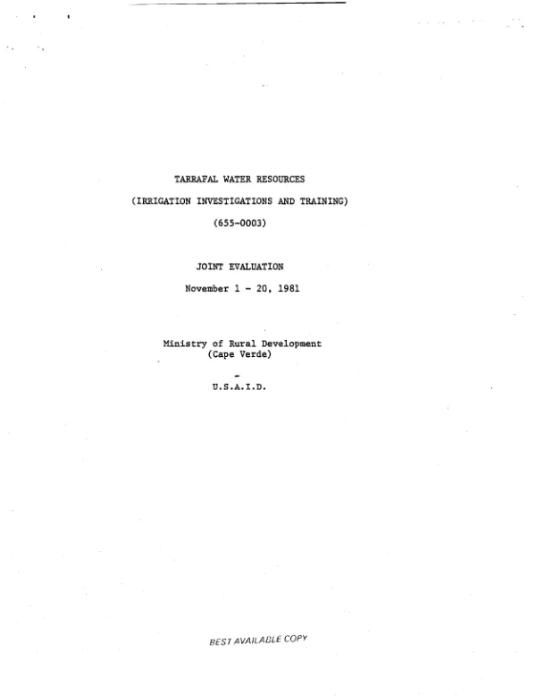 Tarrafal water resources (irrigation investigations and training)