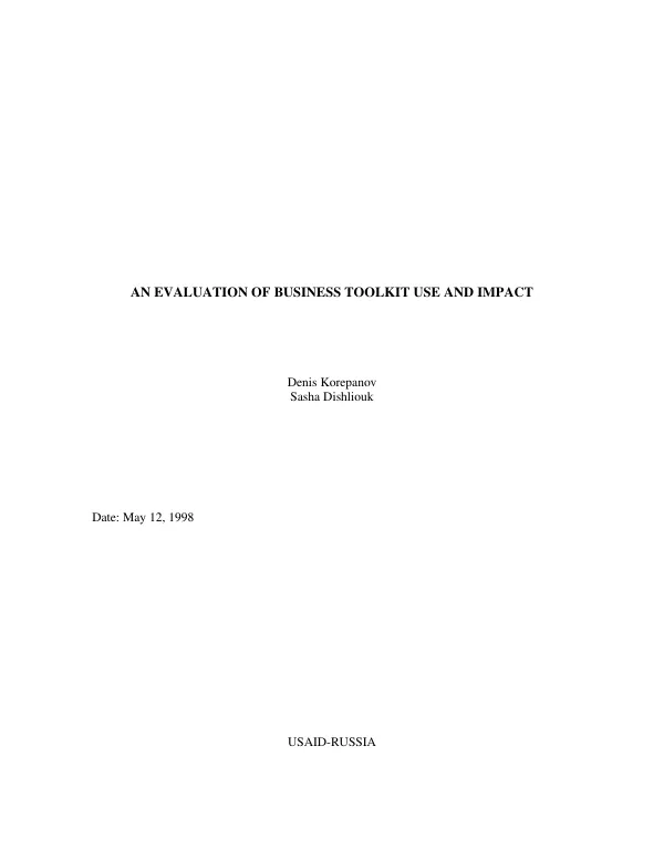 Evaluation of business toolkit use and impact