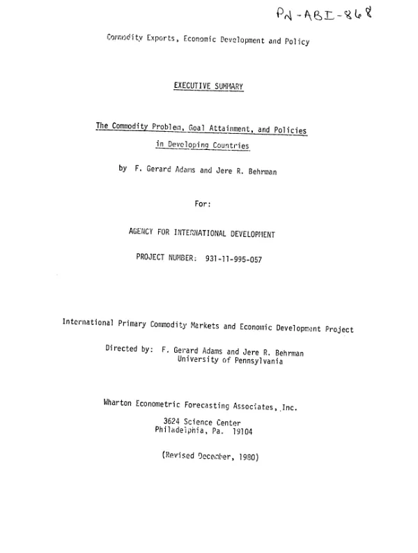 Executive summary : the commodity problem, goal attainment, and policies in developing countries
