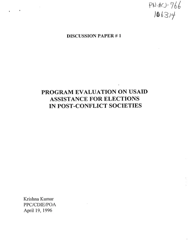Program evaluation on USAID assistance for elections in post-conflict societies