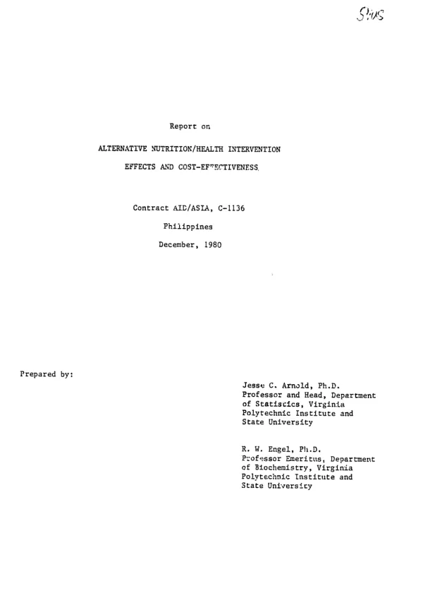 Report on alternative nutrition/health intervention : effects and cost-effectiveness[, part I]