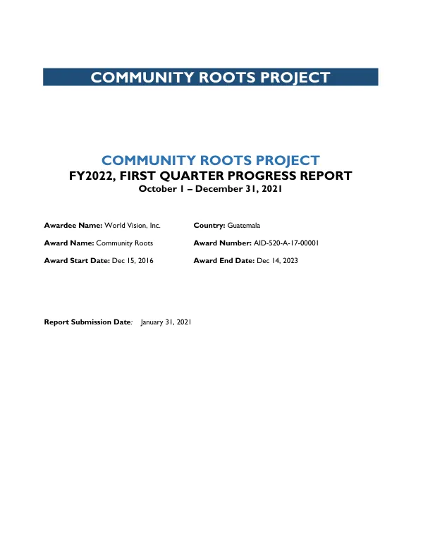 Community Roots Performance Report FY22 Q1
