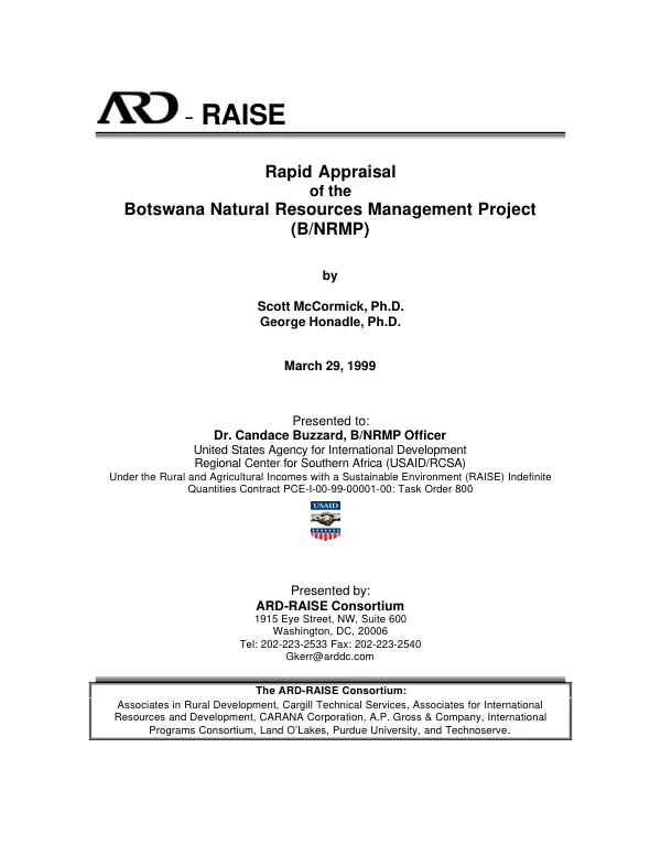 Rapid appraisal of the Botswana natural resources management project (B/NRMP)