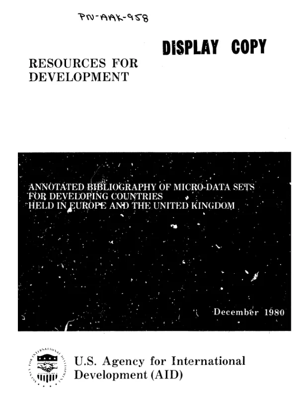 Annotated bibliography of micro-data sets for developing countries held in Europe and the United Kingdom