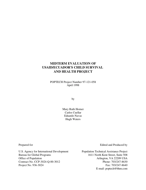 Midterm evaluation of USAID/Ecuador"s child survival and health project
