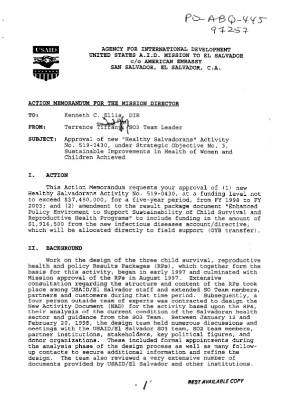 Healthy Salvadorans (Salvadorenos saludables, SALSA) : activity no. 519-0430 -- new activity document (NAD)