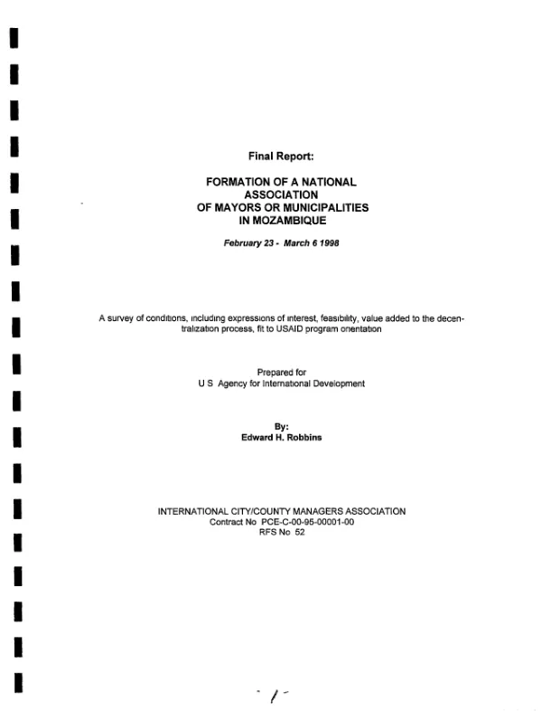 Final report : formation of a national association of mayors or municipalities in Mozambique