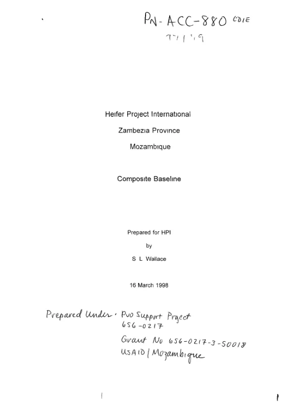 Heifer project international -- Zambezia Province, Mozambique : composite baseline