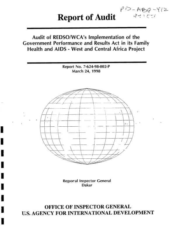 Audit of REDSO/WCA"s implementation of the Government Performance and Results Act in its family health and AIDS - West and Central Africa project