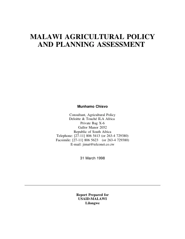 Malawi agricultural policy and planning assessment
