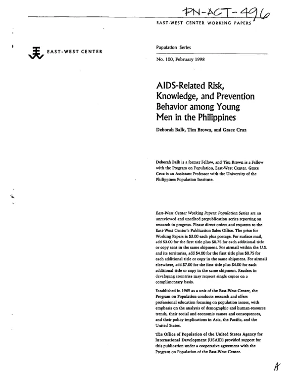 AIDS-related risk, knowledge, and prevention behavior among young men in the Philippines