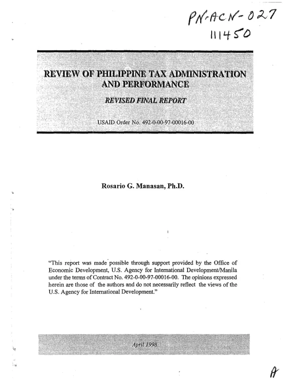 Review of Philippine tax administration and performance : revised final report