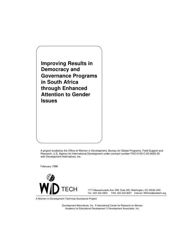 Improving results in democracy and governance programs in South Africa through enhanced attention to gender issues
