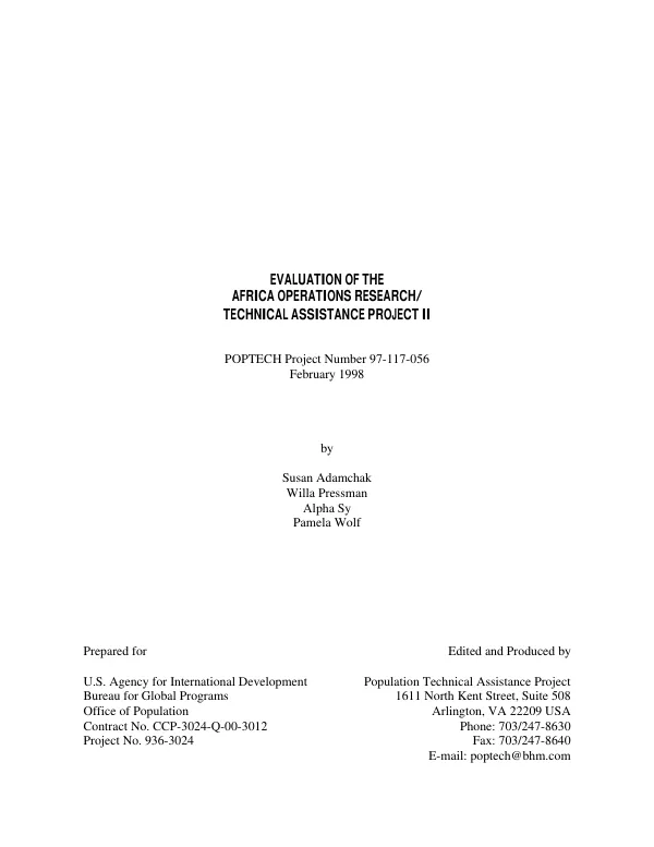 Evaluation of the Africa operations research/technical assistance project II