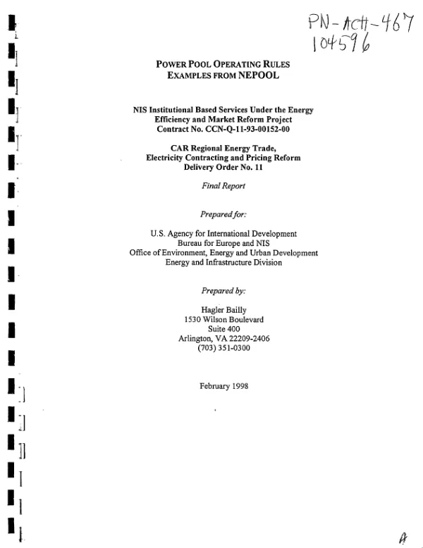 Power POOL operating rules : examples from NEPOOL [New England Power Pool] -- final report