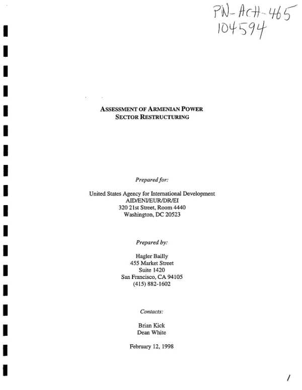 Assessment of Armenian power sector restructuring