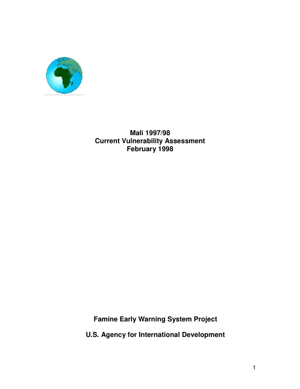 Mali 1997/98 current vulnerability assessment