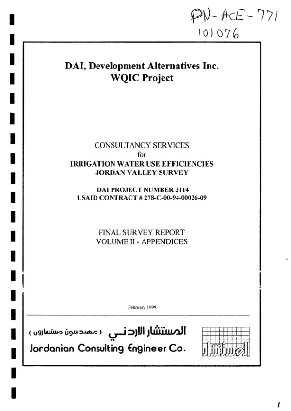 Consultancy services for irrigation water use efficiencies : Jordan Valley survey -- final survey report : volume II, appendices