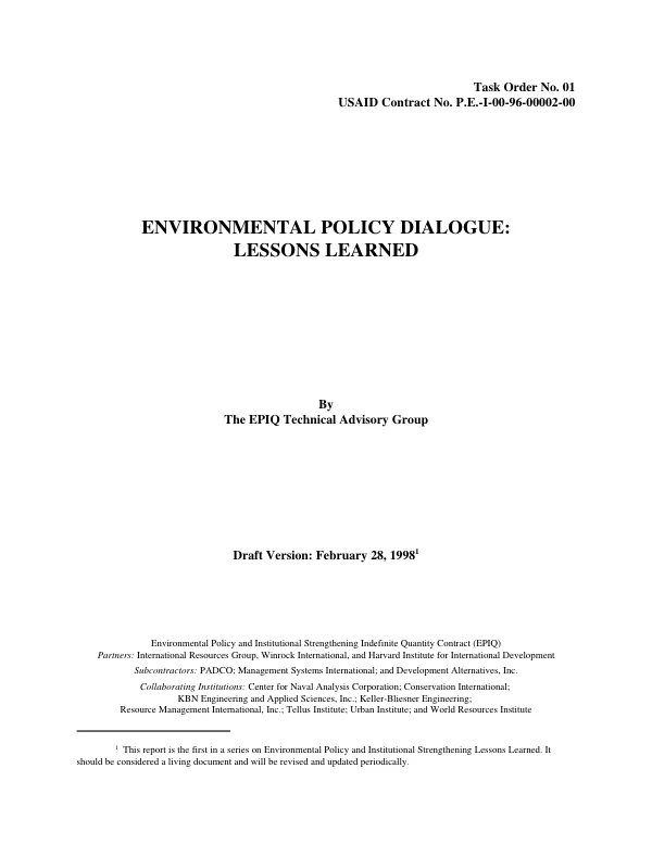 Environmental policy dialogue : lessons learned
