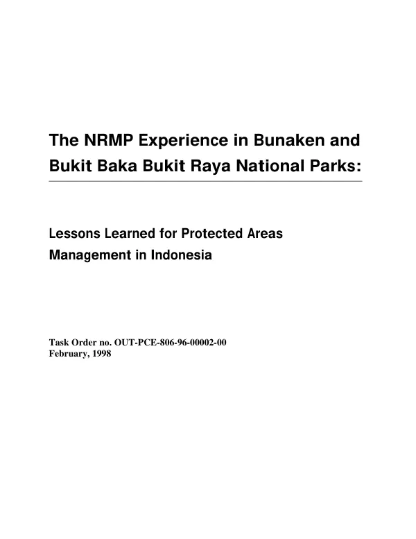 NRMP [natural resources management program] experience in Bunaken and Bukit Baka Bukit Raya National Parks : lessons learned for protected areas management in Indonesia
